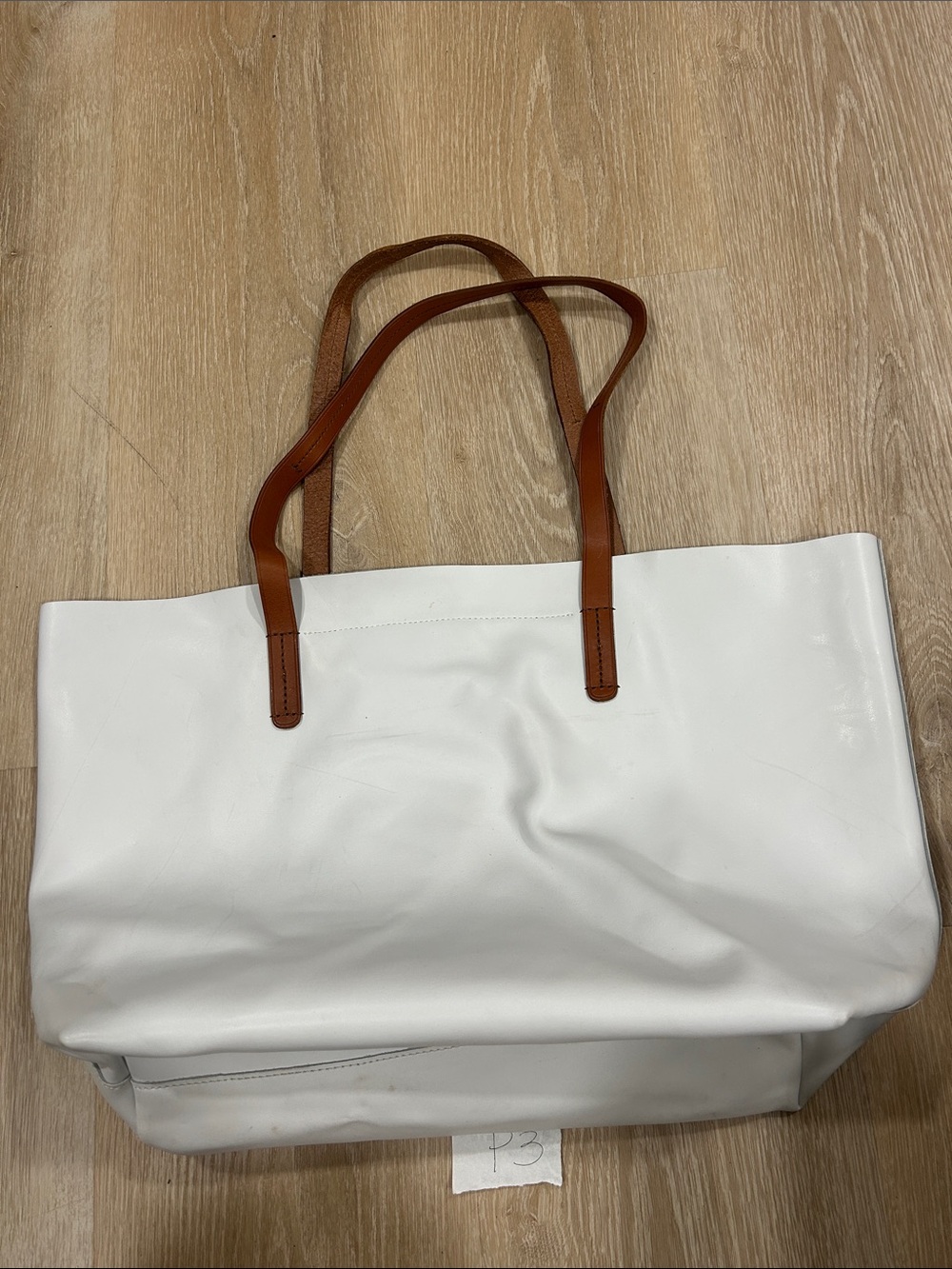 Mark & Graham White Tote with Tan Leather Straps